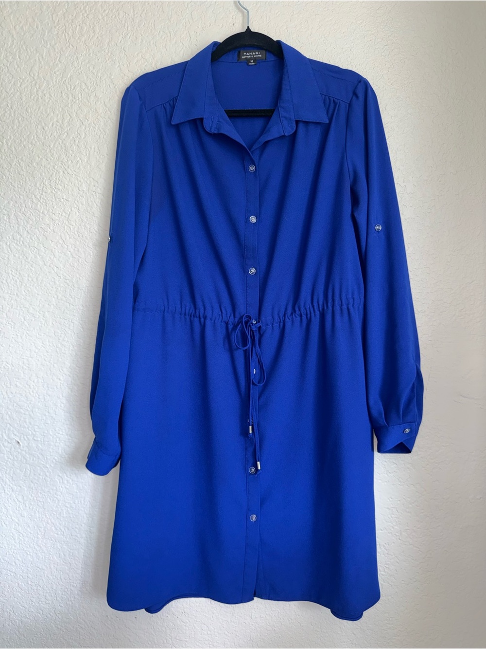Tahari Cobalt Blue Long Sleeve Shirt Dress